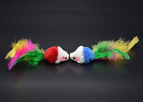 Famgee 20 PCS Furry Cat Toys Squeak Mouse Rattle Mice Cat Catcher Pet Toys with Feather Tails (Random Color) - Thumbnail 7