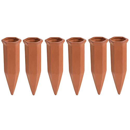 Noblik Self Watering Spikes - 6-Pack Terracotta Plant Watering Stakes, Automatic Slow Release Water Drippers for Indoor Outdoor Garden, Vacation Irrigation Device, 6.9 Inches Tall