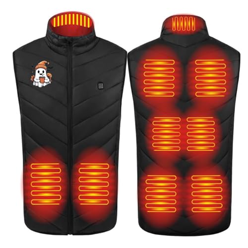 Cambkatl Men's Cute Ghost Print Heated Vest with 9 Heating Zones, Lightweight Full Zip Stand Collar Warm Winter Quilted Vests