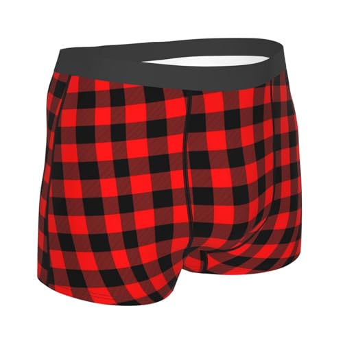 Black Gray Plaid Pattern Men's cotton breathable sports shorts and elastic underwear3