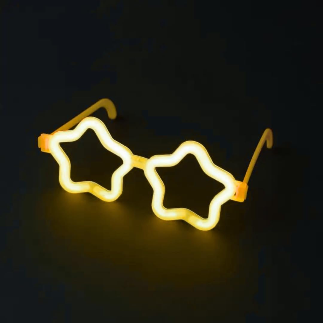 Wanna Party Star Shaped Glow Glasses Glow in The Dark Glasses,Glow Stick Glasses for Kids Teens Adults Halloween Glow Dance Wedding Birthday Carnival Party Supplies-1 Pack-Yellow