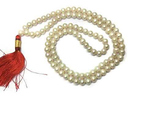 Fresh Water 8MM White Pearl 108 + 1 Beads Pearl Mala Prayer Yoga Meditation Indian Buddhist Rosary Prayer Japa Necklace Rare India puja