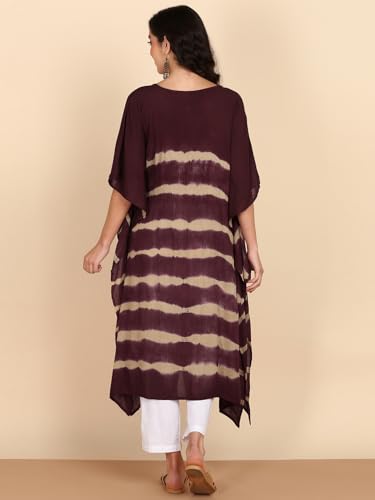 Image of Maaesa Women Handcrafted Tie & Dye Rayon Crepe Kaftan Dress | Casual Wear | Flowy Kaftan Style | Lightweight & Breathable Fabric