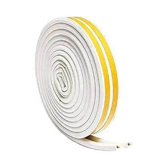 Volo Self-Adhesive 2x3=6m (19.68ft), D Shape,EPDM, Rubber Insulation, Weather Proof, dust Proof,Sound Proof, Insect Blocker, Collision Avoidance for Door/Window in White Color.