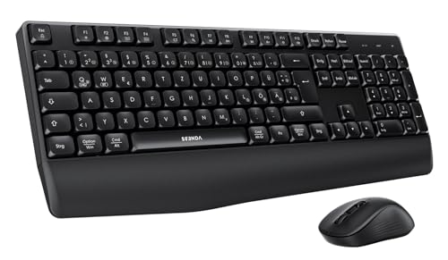 Bluetooth Tastatur mit Maus, Tastatur Maus Set Kabellos Ergonomisch, 2,4 G USB/Bluetooth Multi-Ger&auml;t, Funktastatur in QWERTZ Layout f&uuml;r Mac OS/Windows PC-Computer Laptops, Schwarz