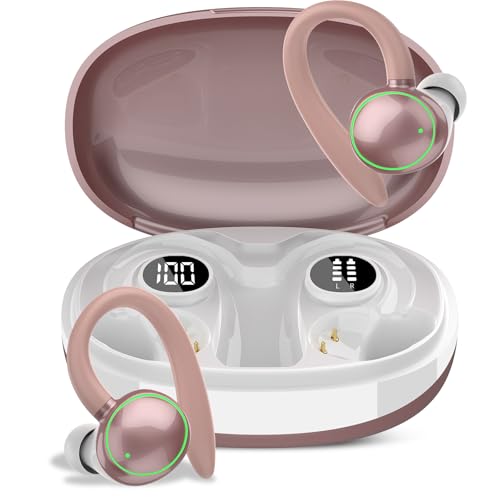 Image of Wireless Earbuds, Bluetooth 5.4 Headphones Sport, Over Ear Buds With ENC Noise Cancelling Mic, 48H, Wireless Earphone With Earhooks, Stereo Deep Bass, IP7 Waterproof for Workout Running, Rose Gold