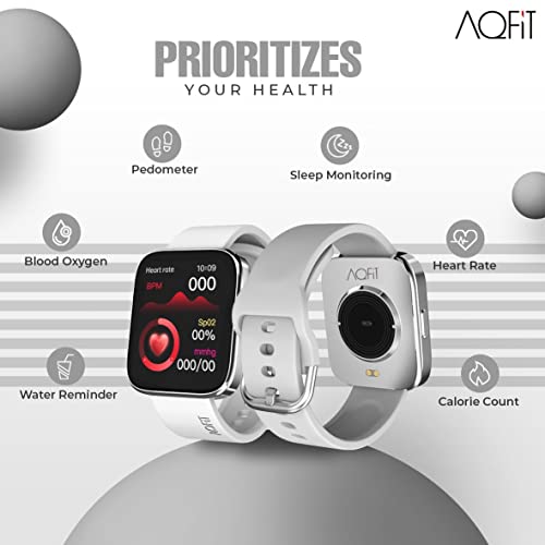Image of AQFIT W9 Quad Bluetooth Calling Smartwatch For Men and Women| 1.69 inch Full Touch Screen HD Display with Voice Assistant |SpO2 , Heart Rate Monitoring | Up to 10 Days of Battery Life | IP67 Water Resistant | (Silver)
