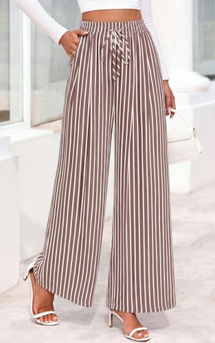 Image of PRETTYGARDEN Womens Pants Elastic Waist Floral Lightweight Palazzo Pants for Women Casual Lounge Wide Leg Pants Woman