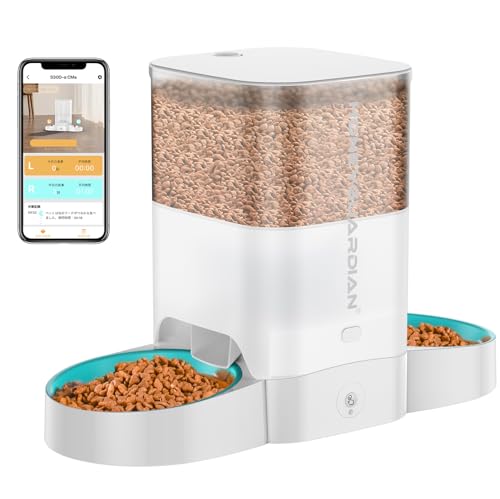HoneyGuaridan 自動給餌器 猫 犬 小動物 2匹用 多頭飼い WiFi対応（5G/2.4G）3.5L容量 スローフードボウル2枚付属 早食い防止 定時定量 1日6食 2個ステンレスボウル 音声録音 手動給餌 2WAY給電 水洗い可能 ホワイト