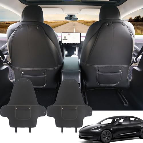 Image of 2 Pack Kick Mats Back Seat Protector Compatible with Tesla Model Y & Model 3 Highland, Black Seat Back Kick Protector