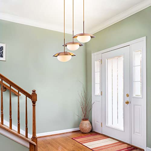 Byoliima Modern Pendant Lighting 3 Lights Industrial Adjustable Hanging Light Fixtures With Dome Shade White Globe Glass Shade Gold Chandelier Ceiling Lamp For Kitchen Island, Living Room, Dining Room #TOP7