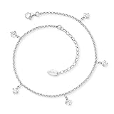 Engelsrufer Damen Keep it so simple Fußkettchen aus Sterling Silber, mit 5 Zirkonia-Anhänger, Karabinerverschluss, längenverstellbar, nickelfrei, Größe: 22+5cm
