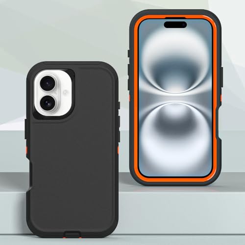 Image of for iPhone 16 Plus [6.7 inch] Case, Heavy-Duty Tough Rugged Shockproof Drop Protective Cover Phone Cases, Black+Orange