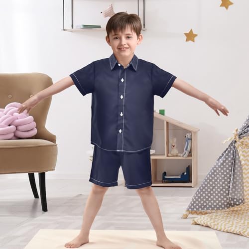 Image of 3T Toddler Boy Shorts Set Teal Hawaiian Button Down Shirts Summer Outfits for Little Boy