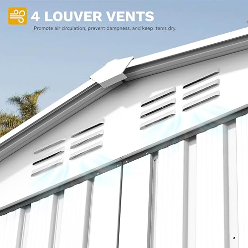 Image of DWVO 6x4ft Outdoor Storage Shed, Lockable Metal Tool Storage Sheds, Waterproof Garden Sheds with Vents for Backyard, Patio, Garage, Lawn, White