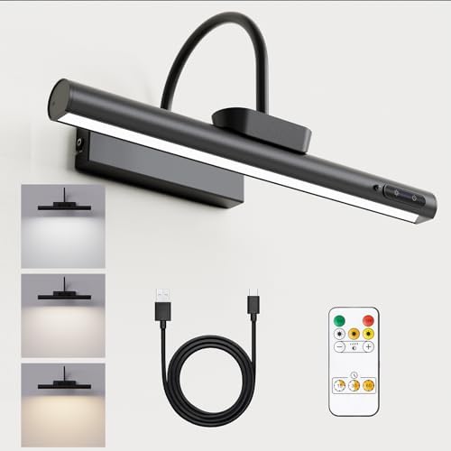 TINTINDOC 22" LED Picture Light For Painting/Dartboard – 3 Colors, Dimmable, Remote, Rechargeable
