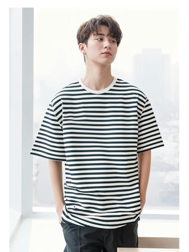 Image of Mack Jonney Oversized | Loose Fit | Half Sleeves 100% Cotton Round Neck Striped T-Shirt for Men-MACK640558