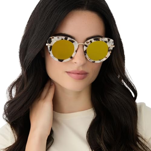 DIFF | Harry Potter Hedwig Oversized Round Designer Sunglasses for Women UV400, Gold Marbled + Gold4