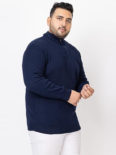 Image of Kvetoo Plus Size Men High Neck Zipper Full Sleeve Woolen Winter Sweater