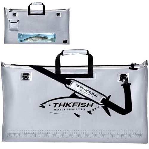 THKFISH Fish Tournament Weigh in Bag for Bass Fishing Heavy Duty Insulated Live Fish Bag for Caught Fish with Waterproof Zipper and Mesh Liner Leakproof Puncture Resistant(Silver-3219.7in)