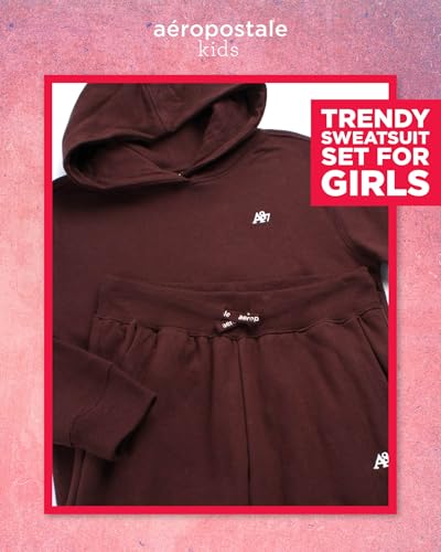 AEROPOSTALE Girls Sweatsuit Set - 2 Piece Fleece Hoodie Sweatshirt, Flare Jogger Sweatpants - Track Suit Set for Girls, 7-162
