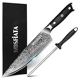MOSFiATA Cuchillo de Cocina Damasco, 20cm Cuchillo Chef de Acero Damasco de 67 Capas con Mango de Material G10 y Afilador de Cuchillos