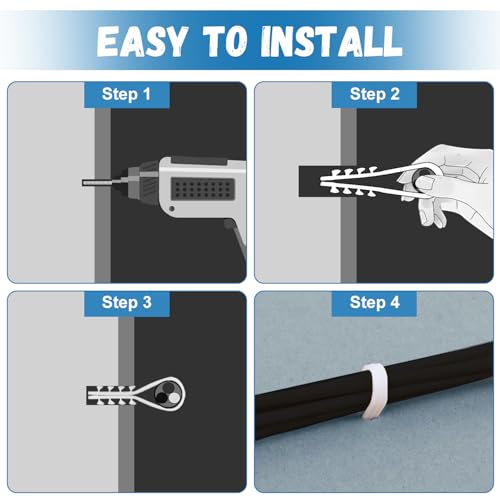 120 Stück Schlaufendübel,Kabelschellen zum Schrauben,Kabelschellen Nagelschellen Spannbereich 3-13mm/6-20 mm,Kabelhalter,Kabelschellen Befestigungen Wand für Netzwerkkabel (Weiß,Schwarz)