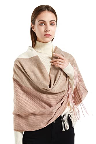 NUUR Écharpe Femme Homme Unisex Hiver Autum Longues Grandes Foulards Pashmina Etoles Châle Wrap Femme Diverses Couleurs Rose/Beige Cover