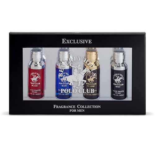 Beverly Hills Polo Club Exclusive Fragrance Collection For Men With 4 Different Fragrances, Blaze, Blue, Classic, and Sexy, 1fl oz Each (Pakaging May Vary)
