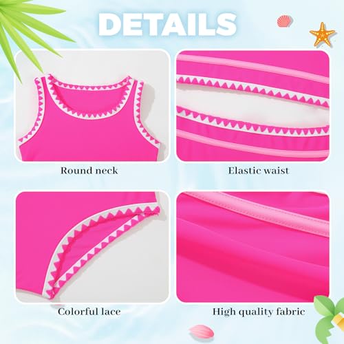 Image of Girls Bathing Suit Toddler Swimsuits 2 Piece Bikini Sets Round Neck Colorful Lace Teen Girls Swimwear 3-14T