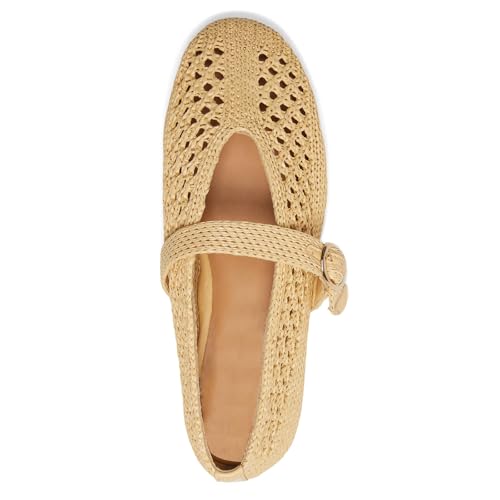 SOVANYOU Women's Ballet Flats Woven Mary Jane Flats Breathable Buckle Strap Raffia Shoes Comfortable Ballerina Flats3