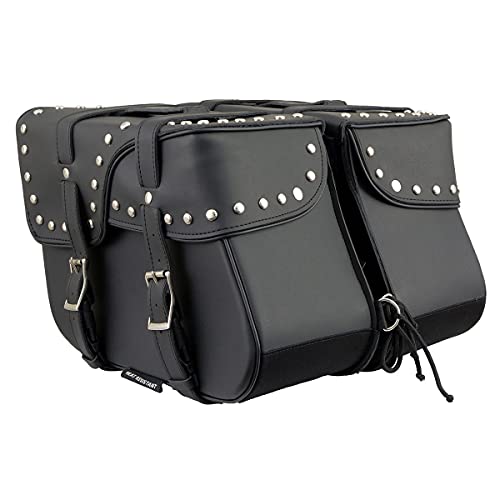 Image of Milwaukee Leather Studded Throw-Over Motorcycle Saddlebags - Synthetic Leather - Universal Fit - Zip-Off - Large
