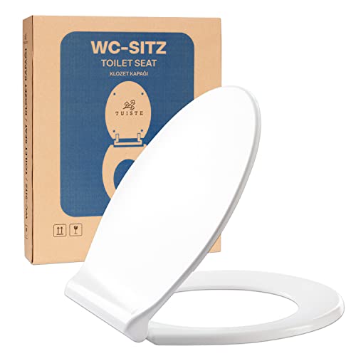 Tuiste Premium Toilettendeckel Mit Absenkautomatik Weiß, Duroplast Wc sitz mit absenkautomatik, Klodeckel, Klobrille, Toilettensitz, Wc Deckel, Toilettendeckel mit Absenkautomatik (Ovale Form) Cover