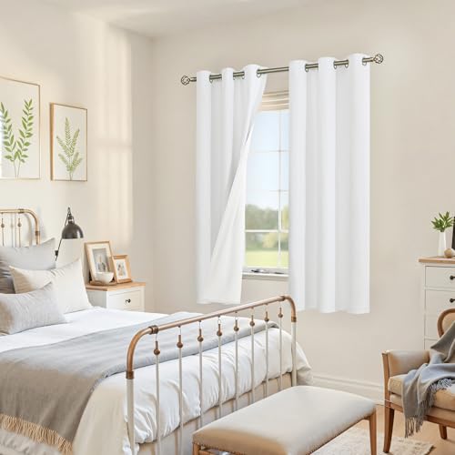 Image of YoungsTex White Linen Blackout Curtains 63 Inch Long for Bedroom, Thermal Insulated Full Room Darkening Window Drapes with Grommet for Winter Living Room Basement, 2 Panels, 42 X 63 Inch