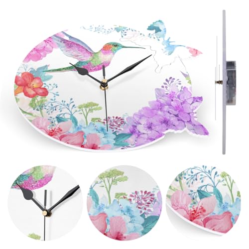 Reloj de pared analógico silencioso con diseño floral y pájaro miniatura 4