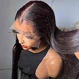 New Trend Lagos Hairline Wig 180 Density Sliky Straight Lagos M Shaped Hairline HD Invisible 13X4 Glueless Lace Front Wig Human Hair for Women Widow's Peak Lace Frontal Wig Pre Plucked Bleached Knots