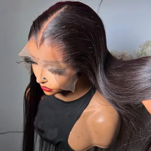 New Trend Lagos Hairline Wig 180 Density Sliky Straight Lagos M Shaped Hairline HD Invisible 13X4 Glueless Lace Front Wig Human Hair for Women Widow's Peak Lace Frontal Wig Pre Plucked Bleached Knots
