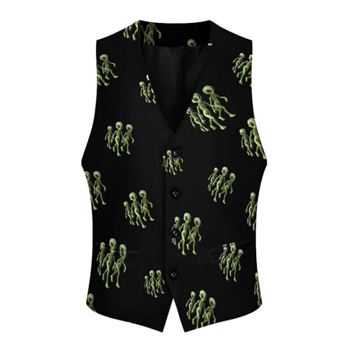 Walking Green Aliens Men's Suit Vest Casual Formal Dress Vests Business Waistcoat4