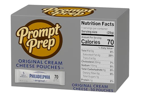 Prompt Prep Philadelphia Original Cream Cheese Pouches – 50 Pack | Fresh & Creamy Spread for Bagels, Baking & Cooking (50)