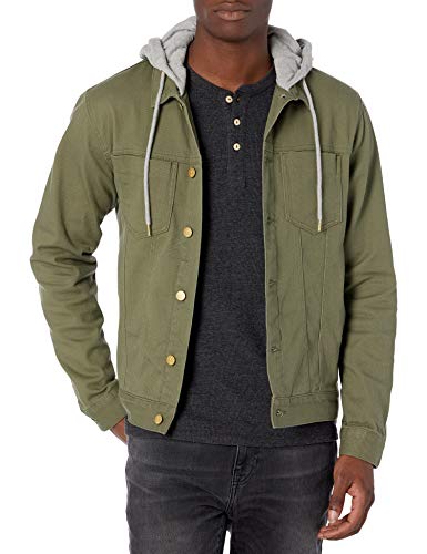 LRG Men's Lifted Research Collection Hooded Denim Jacket, Olive, XL