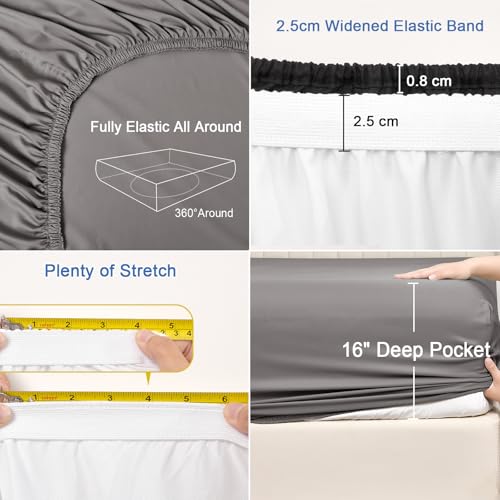 PHF 100% Rayon Derived from Bamboo Cooling Fitted Sheet Twin Size for Hot Sleeper, 16" Deep Pocket, 2.5cm Wider Strong Elastic Easy Fit, Breathable Silky Smooth Soft, 39"x 75",Grey, No Pillowcases