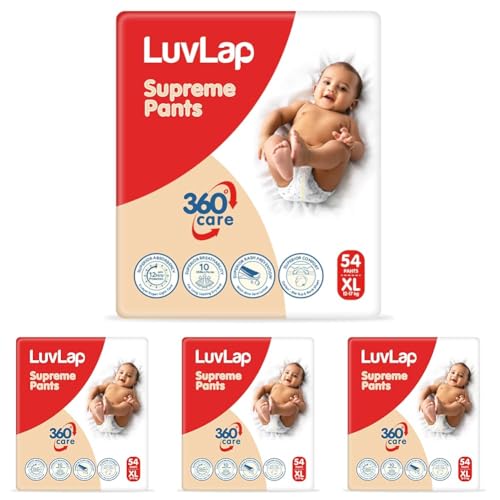 Image of LuvLap Supreme Diaper Pants Extra Large (XL) 12 to 17Kg, 54Pc, 360 skin care with 10 million breathable pores, Aloe Vera for superior Rash prevention, upto 12hr protection, 5 layer super light core