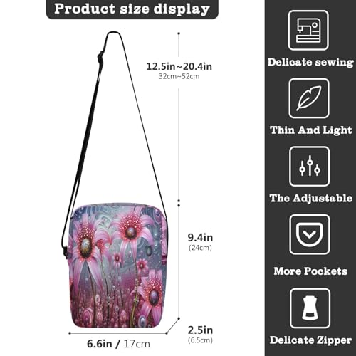 crossbody messenger bag Shoulder Bag For Woman Women's Cross Body Purse Adjustable Strap for Shopping Shopping- Flower Pink3