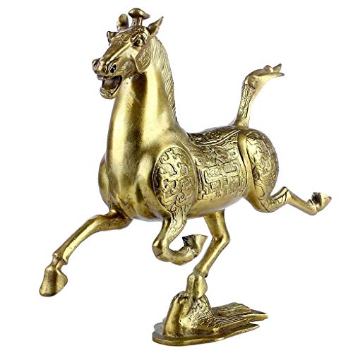 LuckyBuddha 成功の馬のフィギュア 疾走する馬が飛ぶツバメの上を歩く 巧みな職人の真鍮製馬の彫像と彫刻 ホームデコレーションとオフィスのデスクトップデコレーション