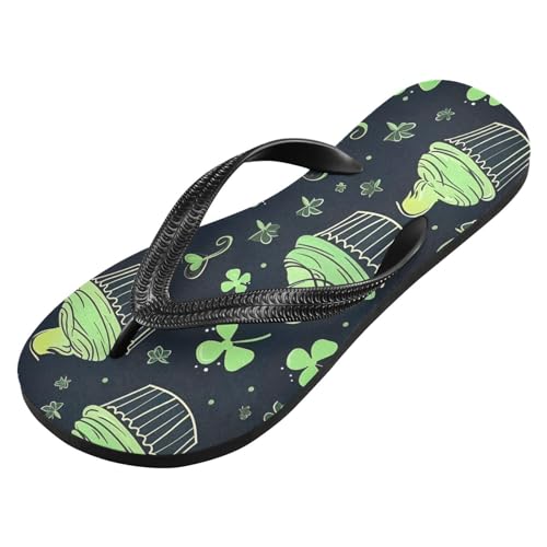 Flip Flop Sandal for Men Women Cupcakes and Shamrocks Summer Thong Sandal Beach Water Shoes,XS