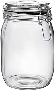 Argon Tableware 1000ml (1 Litre) Clear Glass Storage Jar with Black Airtight Silicone Seal and Metal Clip Lid - 33.8oz Large Empty Kitchen Container