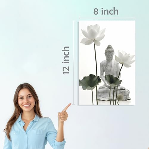 Image of SiddArtify Serene Buddha - Lotus Flower Art Print Set - 300GSM Board - 8x12 Inch - Pack of 6 Wall Room Decoration art Poster Prints