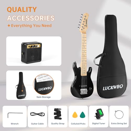 Image of 30 Inch Kids Electric Guitar Beginner Kits ST Style Mini Electric Guitar for Boys Girls,Electric guitar Starter Kit w / 5W Amplifier, Strap, Gig Bag, Strings, tuner,strings,Picks (Black)