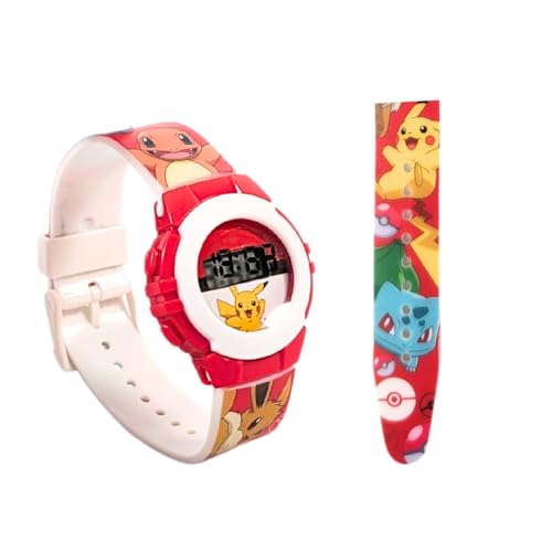 My sweety pop – Montre Numérique pour Garcon - Enfant - Ecole - Maternelle - Garderie - Vacances - Idée Cadeau - Bracelet Ajustable - Pokémon - Rouge