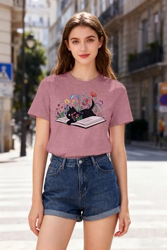 Image of JINTING Cat Shirts for Women - Loose Fit Lightweight Short Sleeve Graphic Tee